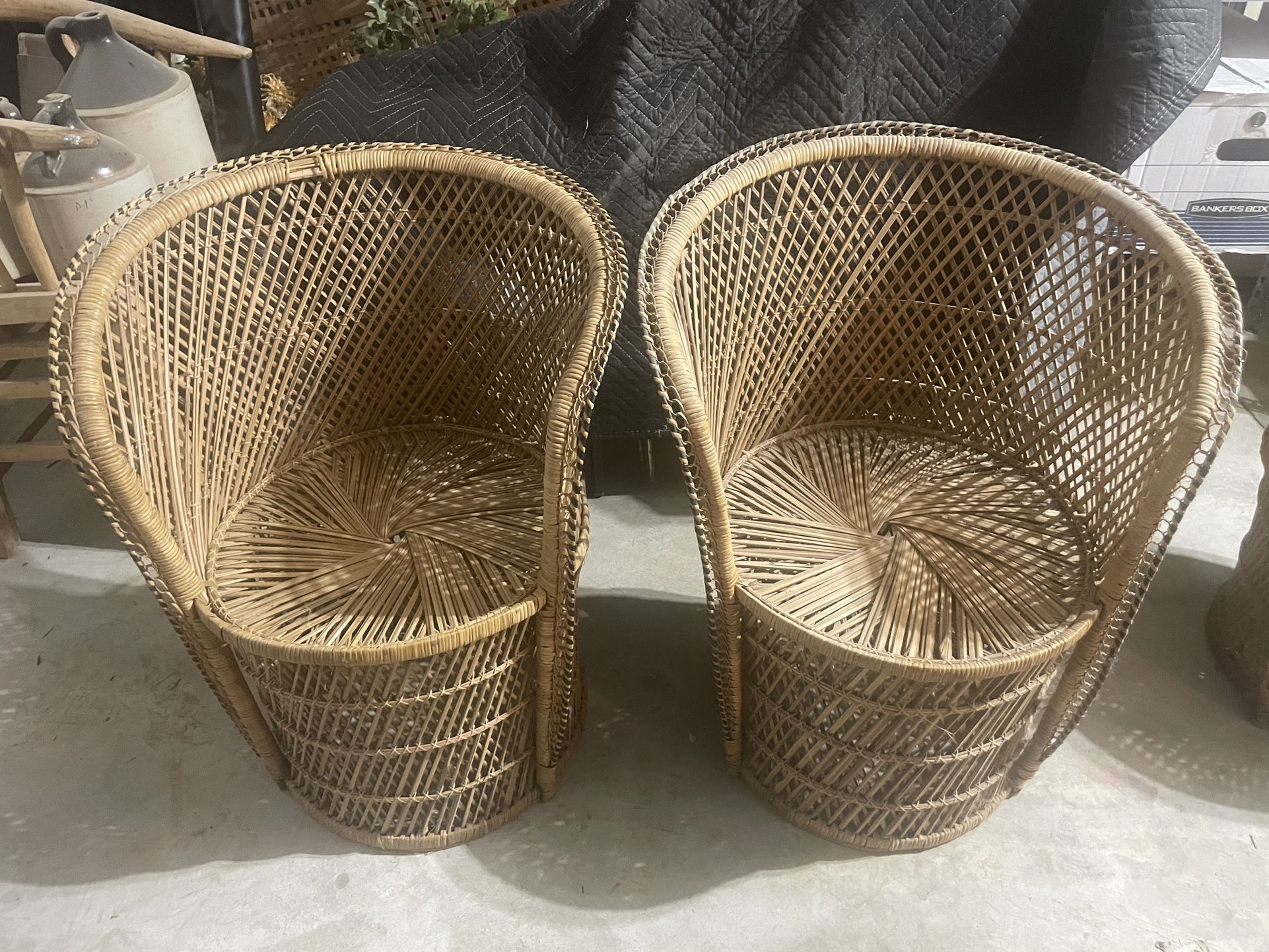2 Woven Cane Emmanuelle Style Chairs 