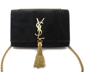 100% AUTHENTIC! YSL Yves Saint Laurent Small Tassel Chain Bag in Black Velvet