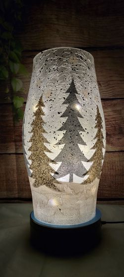 Martha Stewart 14” Glass Hurricane with Micro-Lights – Winter/Christmas Decor