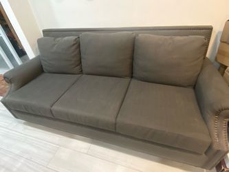 Gray Fabric 3-Seat Sofa with Nailhead Trim