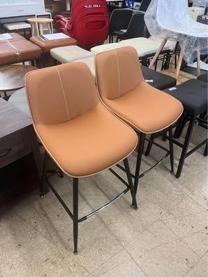 24.4" Counter Height Bar Stools with Back Ergonomic Backrest Set of 2 - Caramel Brown