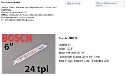 6 inch 24 TPI Bosch reciprocating Blades