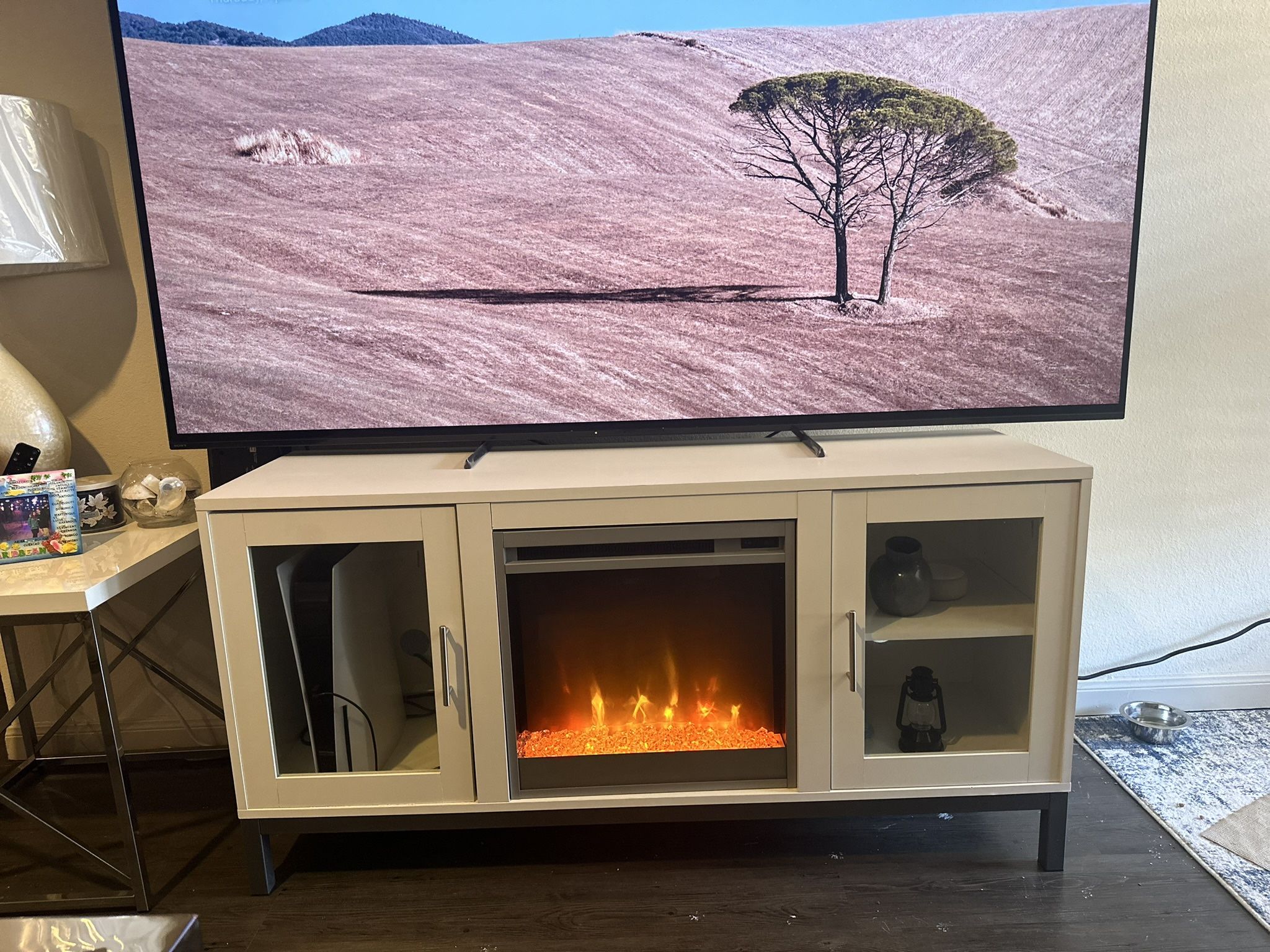 Beautiful White Tv Stand With Fireplace 