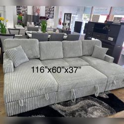 Gray Corduroy sectional Pull out sofa bed sleeper sofa