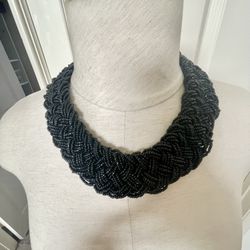 Black Beaded Statment Necklace 