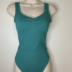 Green teal bodysuit ribbed stretch tank top medium.  (G)