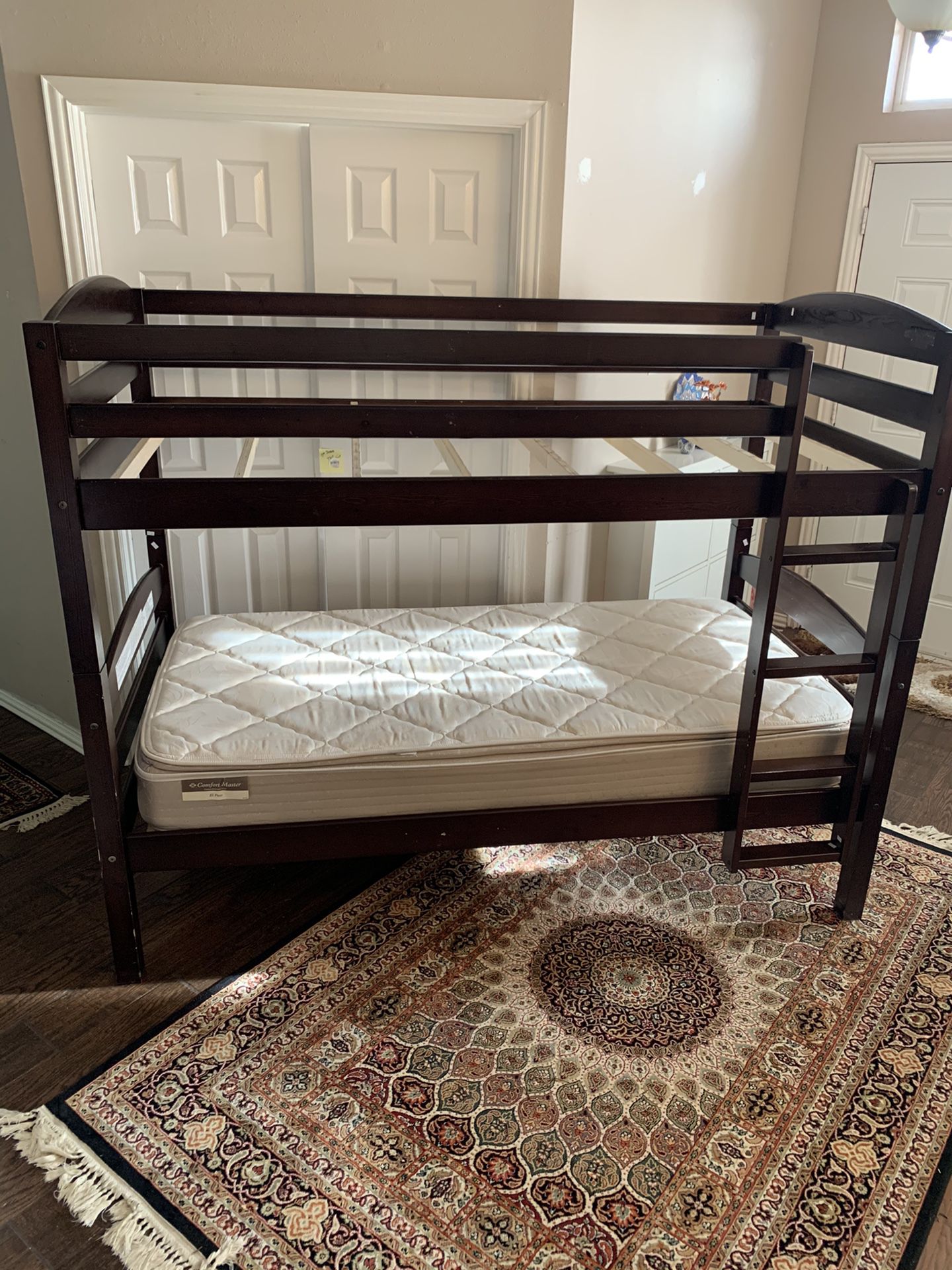 Wood Bunk Bed Twin Over Twin Kids Bedroom Plus one mattress