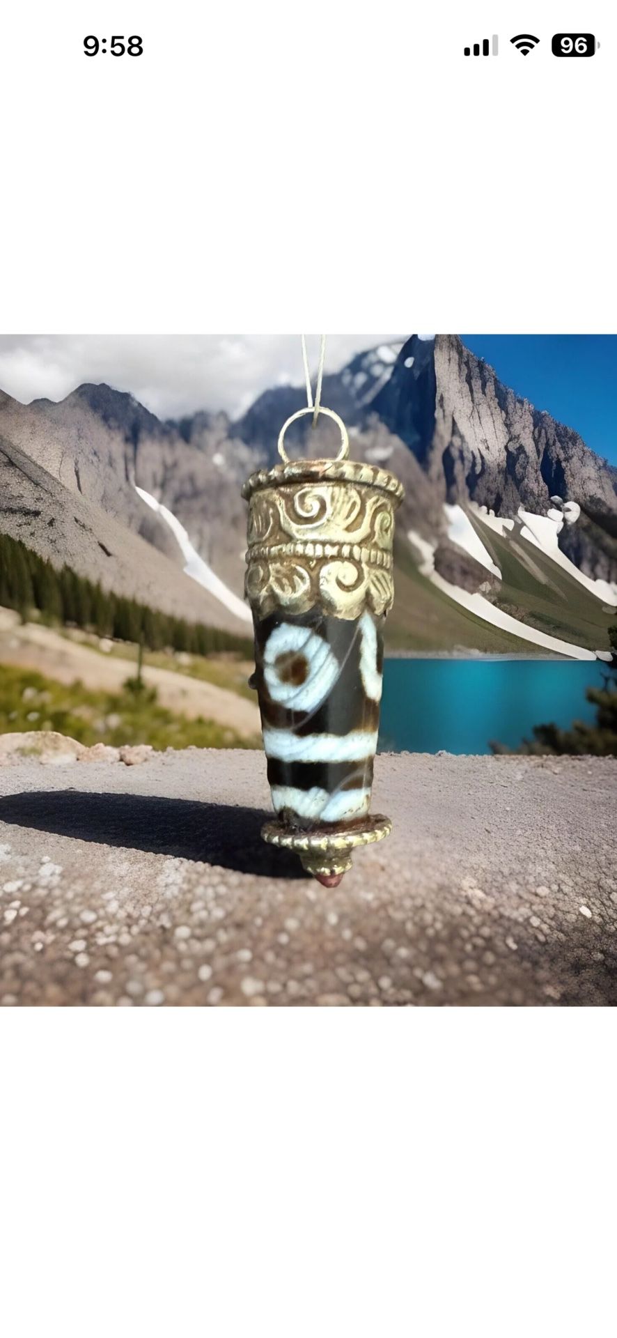Vintage & Hand crafted Ethnic Tibetan Akate Amulet Pendant 2”inch tall