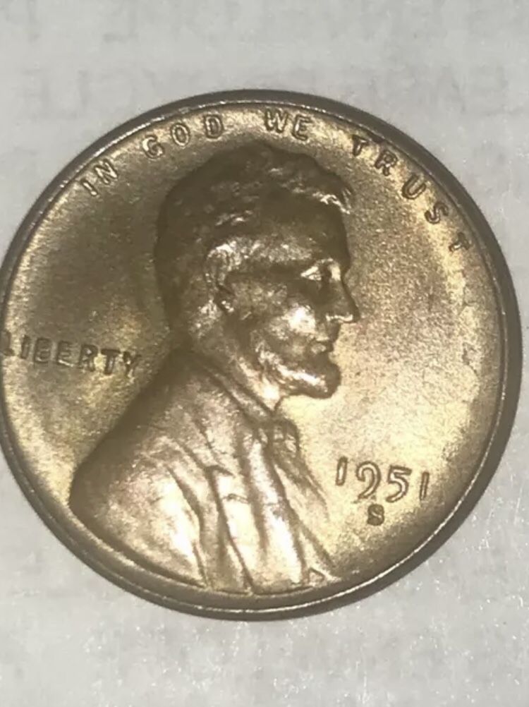 1951 s Toned Lincoln Wheat Cent