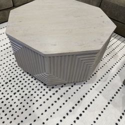 West Elm Diagonal Ridges 40” Inch Round Coffee Table White Wash 