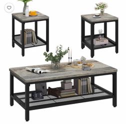 Coffee Table Set, Coffee Table and Side Table Combination, Metal Frame Coffee Table Set, Suitable for Living Rooms, Apartments, Offices, Farmhouse Gra