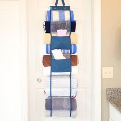 Hanging Closet Organizer Towel Racks For Bathroom Door Towel Storage Yoga Mat Holder Foam Roller Storage Jeans Pants Blanket Clothes Organizer Shelves