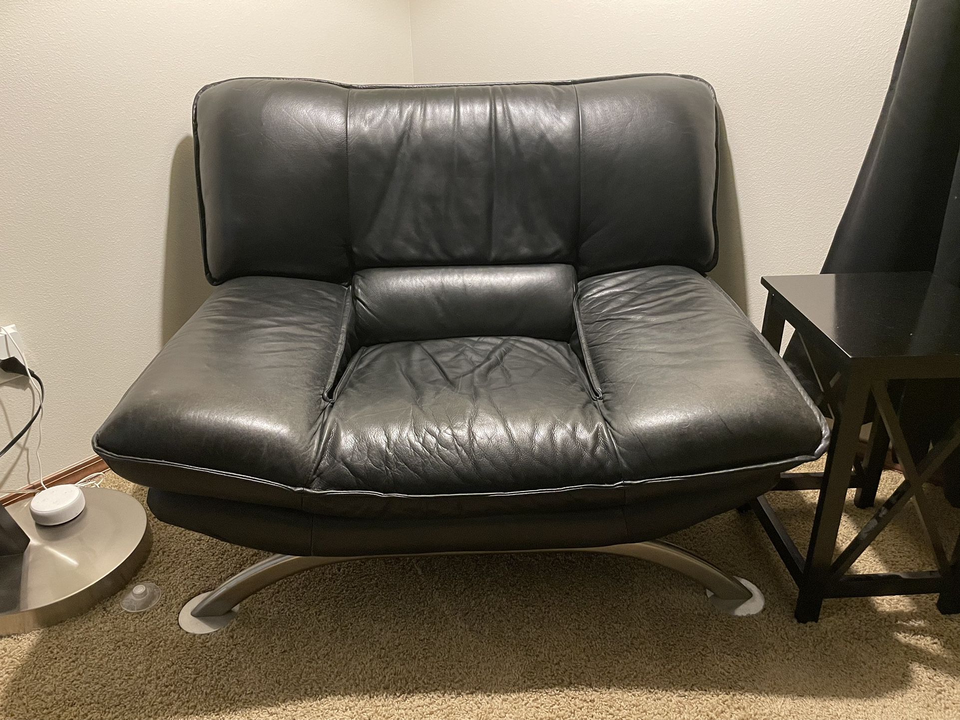 Oversized Chair Black Genuine Leather