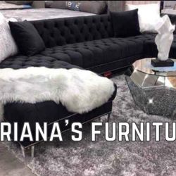 New Black Velvet Sectional 122x69