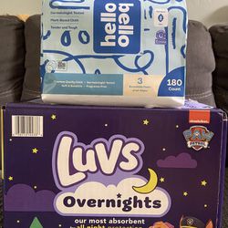 Luvs Overnights Size 6 (54 Diapers) & Hello Baby Wipes 180ct