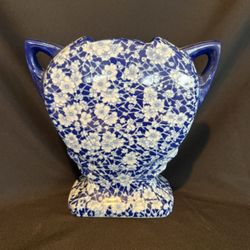 Vintage Blue and White Floral Victoria Ware Ironstone Vase