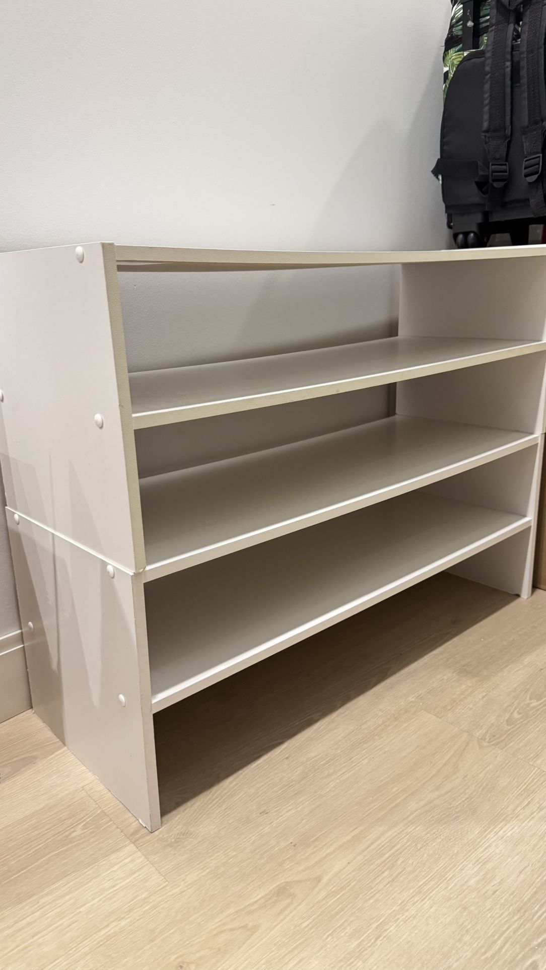 white wooden shoe organizer stackable shelves
