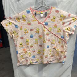 Looney Tunes Warner Bros. Womens Scrub Top Size 3X TWEETY BIRD