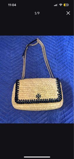 Tory Burch Emerson Raffia Flap Shoulder Bag
