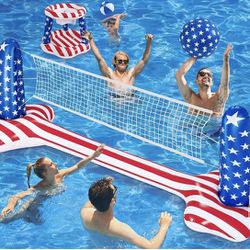 10.4' Pool Volleyball Set - Upgraded Inground Pool Volleyball Net & Basketball Hoop, Inflatable Water Games for Adults and Family, Pool Floating Toys 