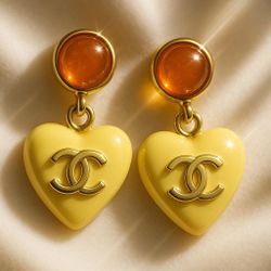 New Designs Heart Drop Earrings - Yellow & Gold