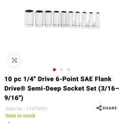 Snap -On 1/4 Semi-Deep Socket Set (3/16–9/16")
