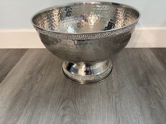 Silver Hammered Metal Bowl with Rhinestone Trim