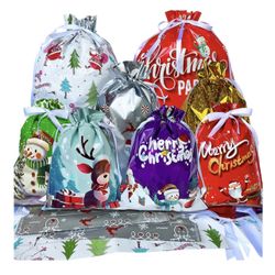 Brand New 38PCS Christmas Bags For Gifts,Christmas Drawstring Gift Bags With Ribbon Ties,Christma Sacks