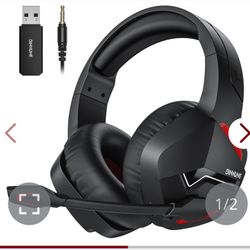 BINNUNE Wireless Gaming Headset With Microphone For PC PS4 PS5, 2.4G Wireless Bluetooth USB Gamer Headphones With Mic For Laptop Computer