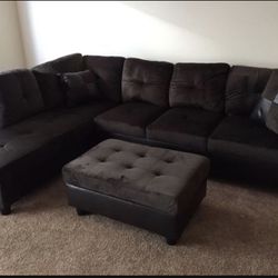 New Espresso Brown Sectional Sofá Charcoal Couch Include Free Ottoman And 2 Pillows 