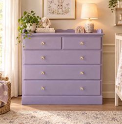Lavender 5-Drawer Dresser with Crystal Knobs