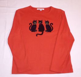 Mercer Street Studio Halloween knit top women’s Petite Large orange black cats