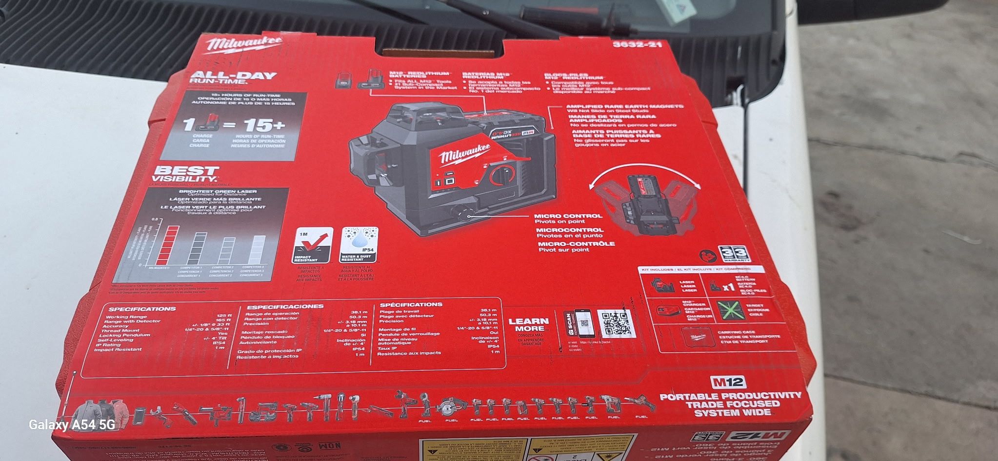 Milwaukee M12 Green Laser Kit 3632-21 – 360° 3-Plane with Battery & Charger (NEW