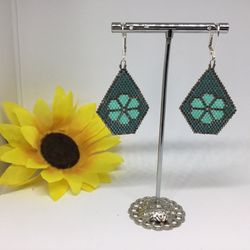 Beaded Flower Earrings Handmade By Me Dangle Drop Miyuki Lever Back Light Weight