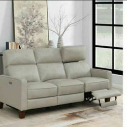 Leather Power Reclining Sofa With Power Headrest 