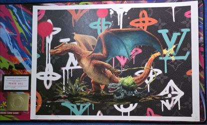 Original banksy, print with c o a and extra stamp. Featuring charzard and bulbasaur. Don't forget louis vuitton.