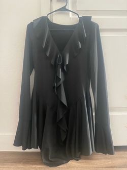 Black Ruffle Front Bell Sleeve Mini Dress