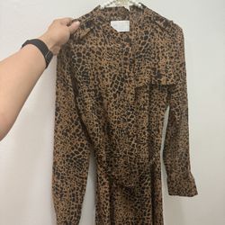 BANANA REPUBLIC SIZE 2 WOMEN'S HERITAGE SHEER BROWN LEOPARD PRINT MAXI DRESS