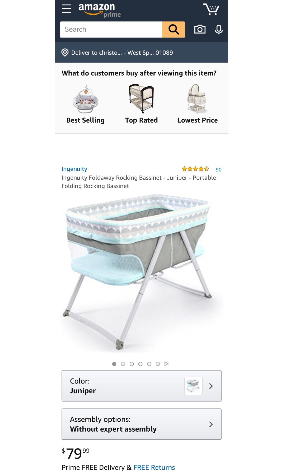 Ingenuity Foldaway Rocking Bassinet - Juniper - Portable Folding Rocking Bassinet