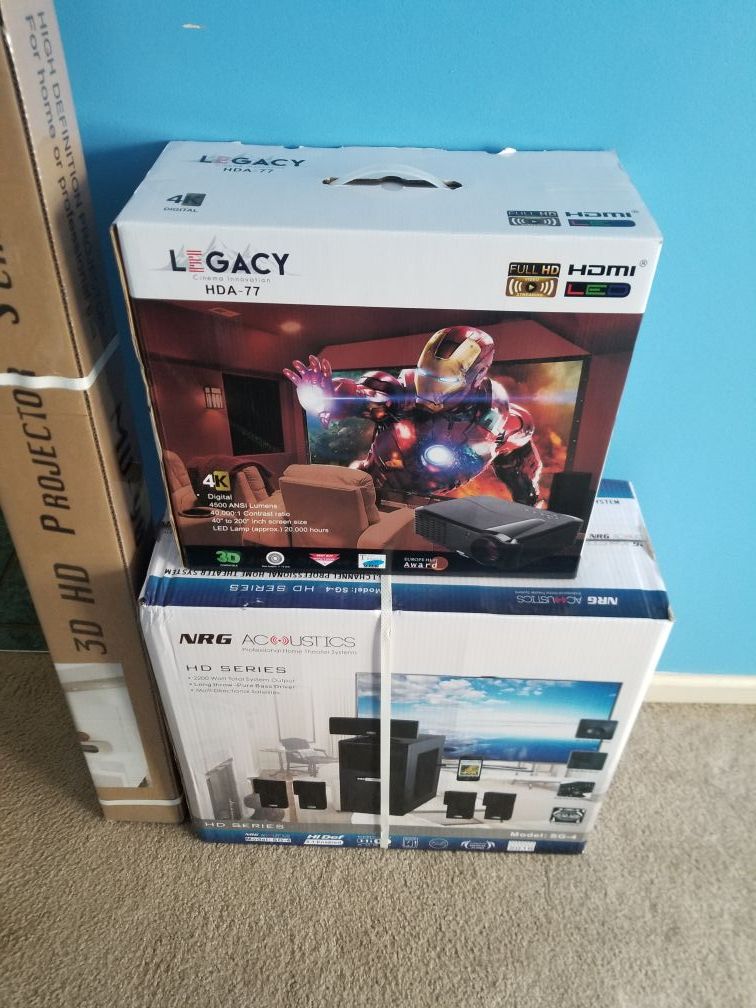 Legacy Cinema Innovation 4k HDA-77 projector,NRG acoustic professional home theatre systen plus a legacy 3D-HD projector screen
