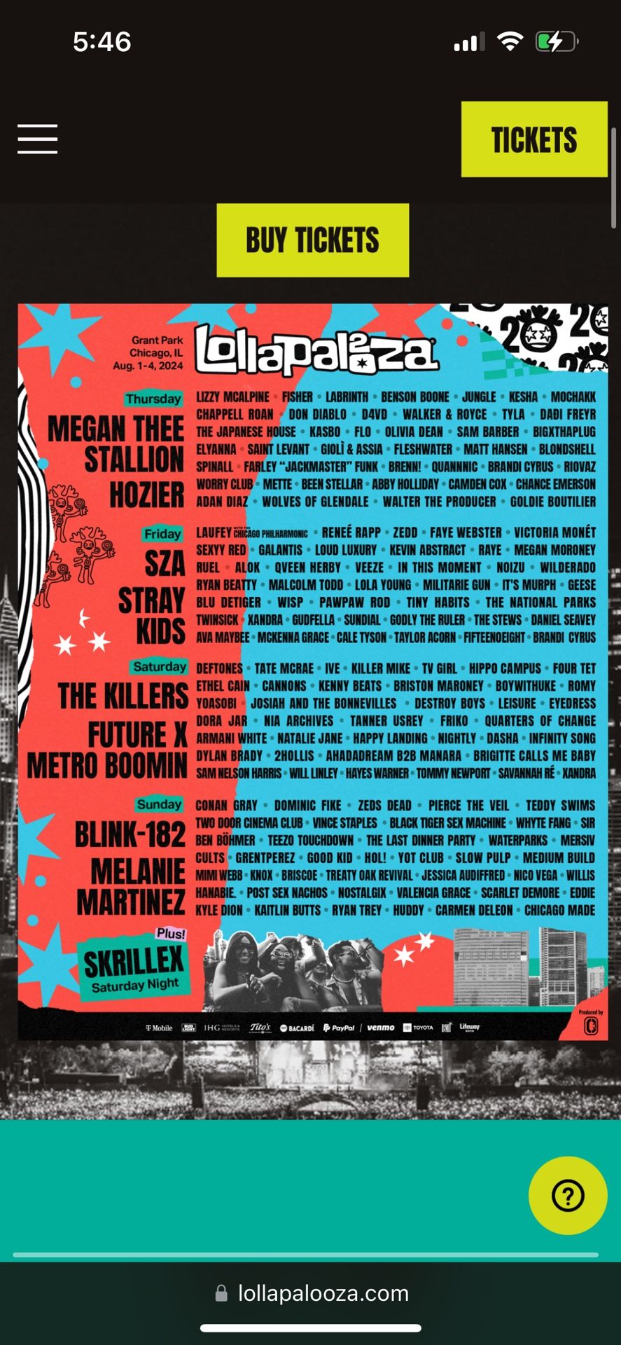 2 Day Lollapalooza Tickets (Saturday And Sunday)