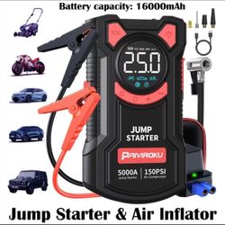 Jump Starter With Air Compressor, 5 In 1 Function, 16000mAh