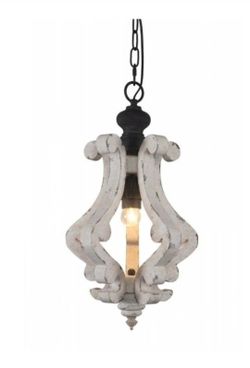 Oaks Aura Rustic Wood Pendant Light Kitchen Island Light, Farmhouse Hallway Chandelier, Dining Pendant Light - Distressed White

