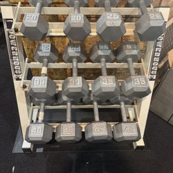 PowerHouse Fitness Cast Hex Dumbbell With Rack