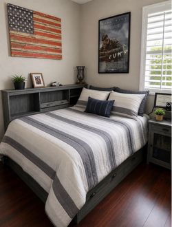 Full sized bed with drawers underneath and full sized mattress