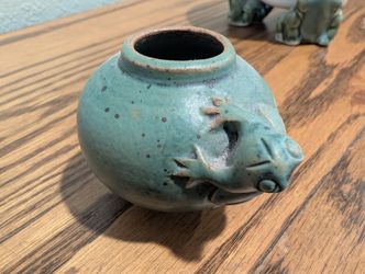 Vintage Balinese Celadon Green Pottery Indonesia Tree Frog Small Vase, Minimalist Decor, Bud Vase