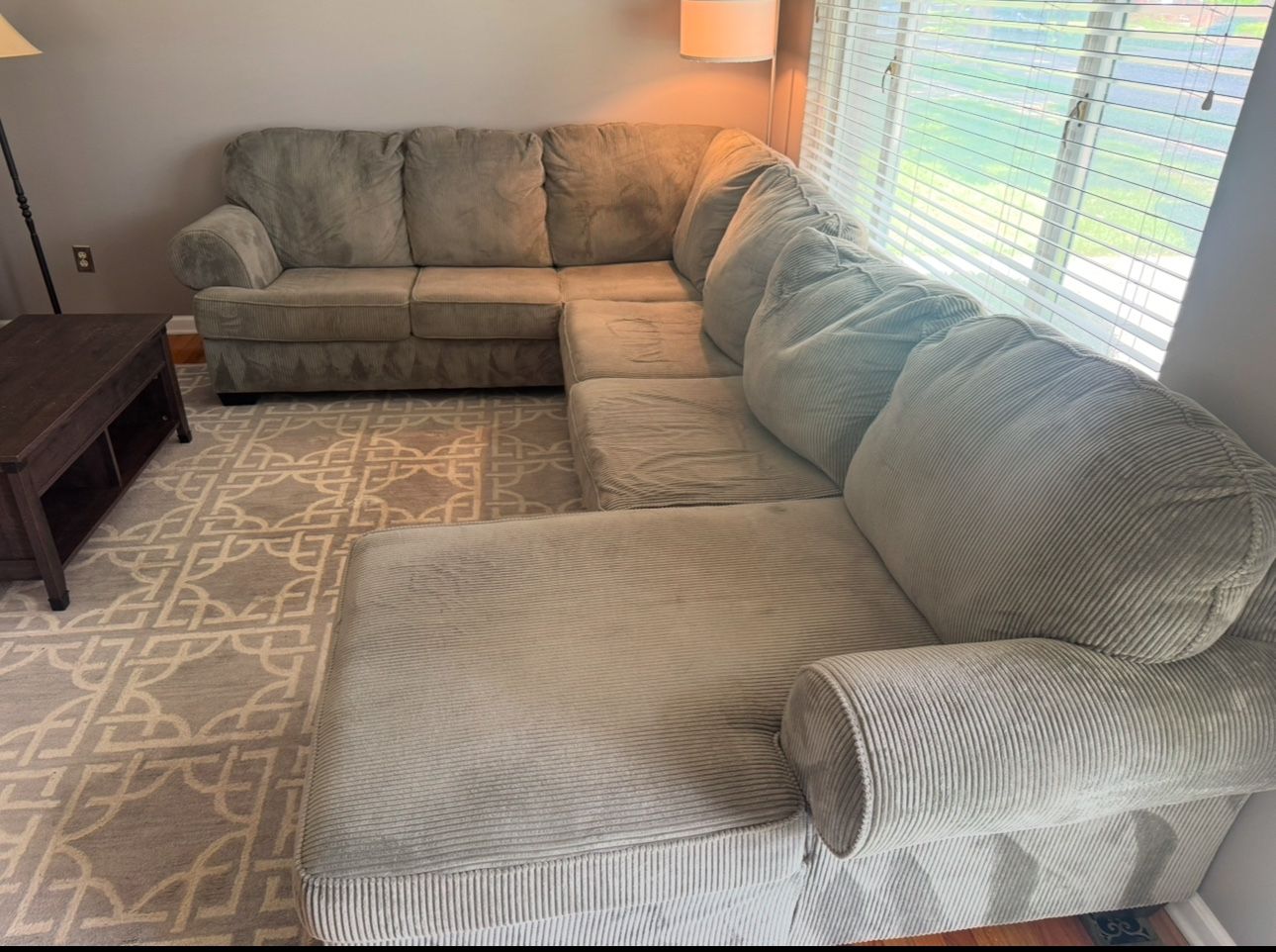 Gray Microfiber, Corduroy, U-Shaped Sectional Couch 