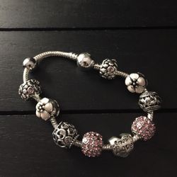 7.5 Inch Sterling Silver Plated Charm Bracelet with Swarovski Crystal Antique Silver Beads/ Hot New 2025 Fashion Designer Jewelry 