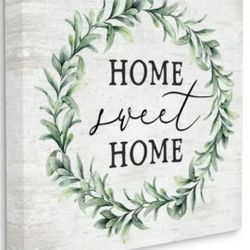 Stupell Industries Home Sweet Home Green Botanical Wreath Farmhouse Wall Art NWT