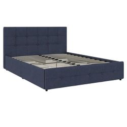 DHP Rose Tufted Upholstered Storage Bed Frame, Full, Blue Velvet, New in Box $499